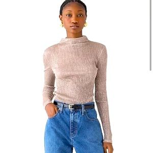 NWT J. Crew Sheer long sleeve turtleneck in metallic XS